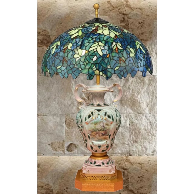 Mid-Century Capodimonte Porcelain Table Lamp- Courting Couple Pastoral Scene For Sale - Image 10 of 12