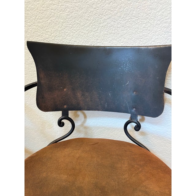 Arhaus Obra 32” Swivel Wrought Iron Bar Stools in Distressed Bronze – Pair For Sale In Denver - Image 6 of 12