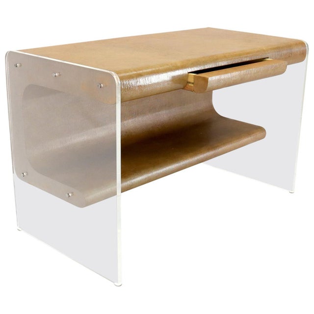Lucite Base Faux Snake Skin Sculptural Shape One-Drawer Writing Table Desk For Sale - Image 13 of 13