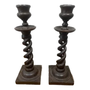 Pair of 19th Century Open Twist Wood Candlesticks