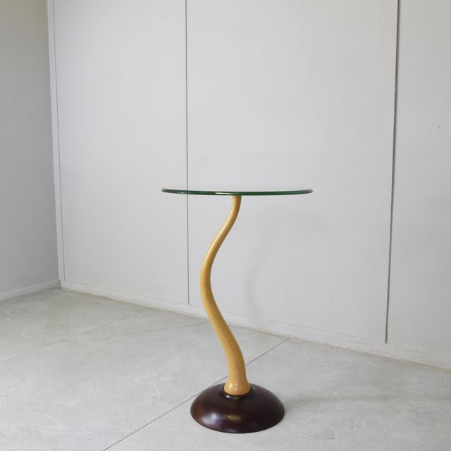 Wood Italian Modern Sculptural Side Table in Serpentine Beech Stem and Round Glass, 1950s For Sale - Image 7 of 10