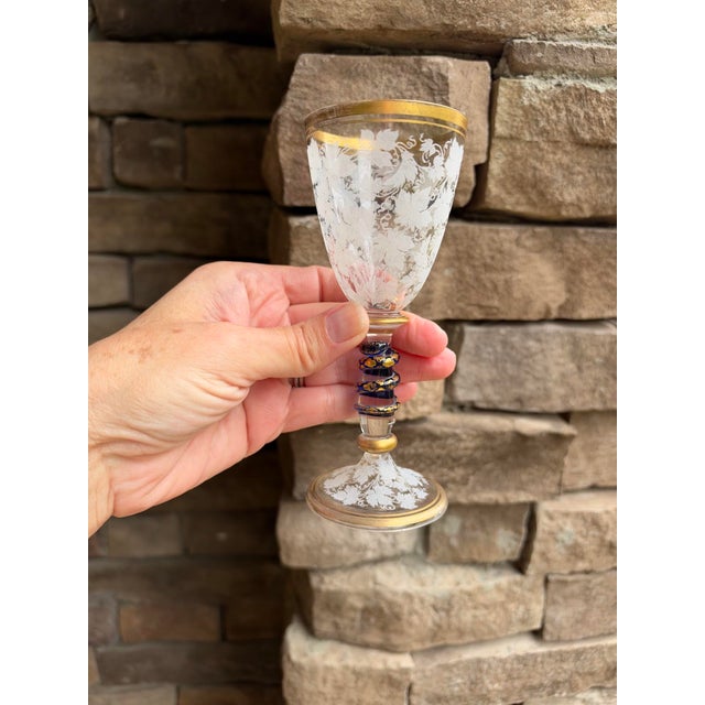 You won't find these twice! Beautiful pair of likely 19th-century Bohemian wine goblets, attributed to Harrach (with Moser...
