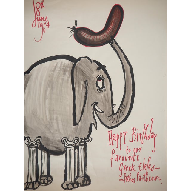 Elephant Grec Drawing by Ronald Searle, in Good conditions.