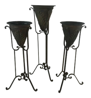 Metal Planters on Stands, Set of Three