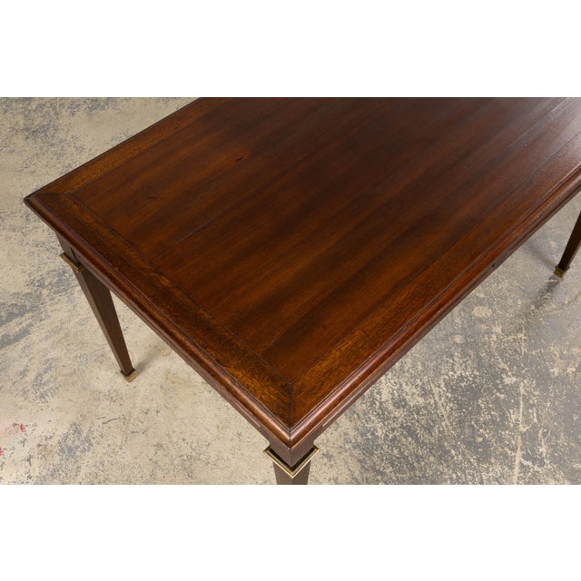 French Louis XVI Style Mahogany Coffee Table With Brass Sabots, Mid-20th Century For Sale - Image 13 of 16