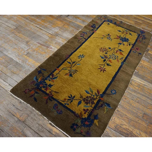 Art Deco 1920s Gold Floral Vase Floral Antique Chinese Art Deco Rug 3' X 5' 10'' Knottted Wool Carpet For Sale - Image 3 of 12