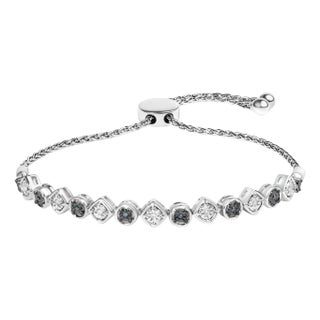 .925 Sterling Silver 1/10 Cttw Alternating Blue and White Diamond Link Bolo Bracelet (Blue/I-J Color, I2-I3 Clarity) For Sale