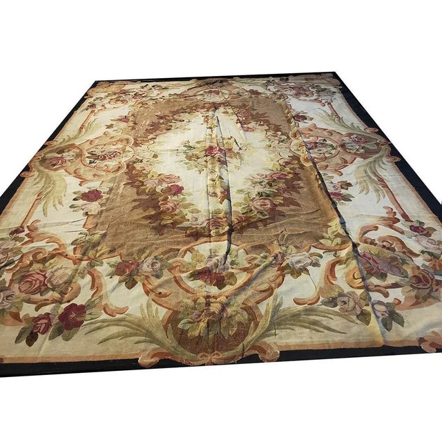 19th Century French Aubusson Napoleon III Carpet ( 11' x 13' 7" - 335 x 415 ) Antique Aubusson French Floral, Medallion...