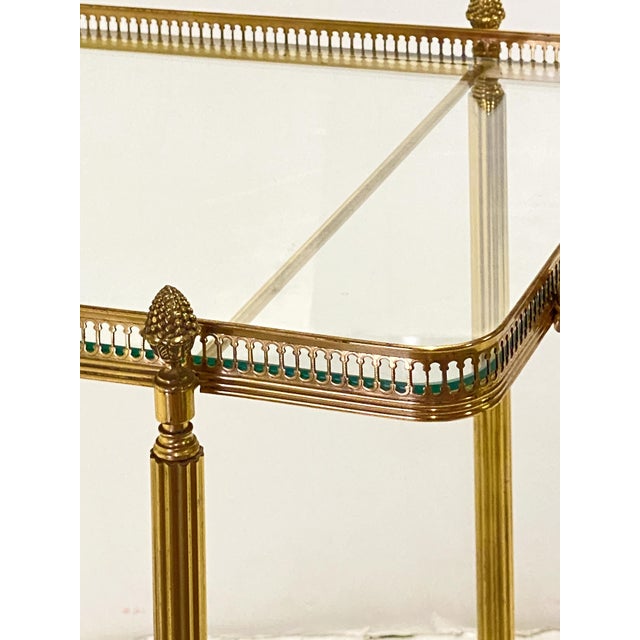 Brass French Two-Tiered Rolling Drinks Cart of Brass and Glass For Sale - Image 8 of 8