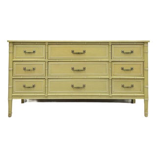 Mid 20th Century Coastal Henry Link Bali Hai Green Faux Bamboo 9 Drawer Dresser Hollywood Regency For Sale