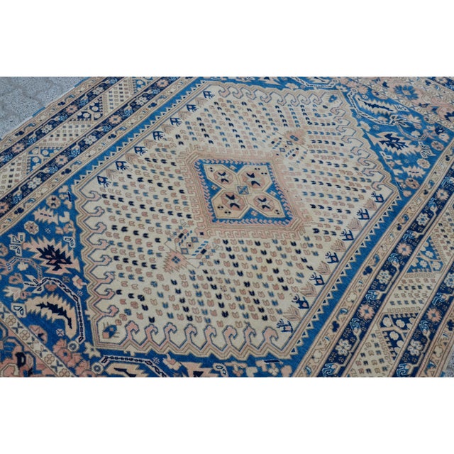 Art Deco Tan and Blue Colour Turkish Rug For Sale - Image 3 of 11