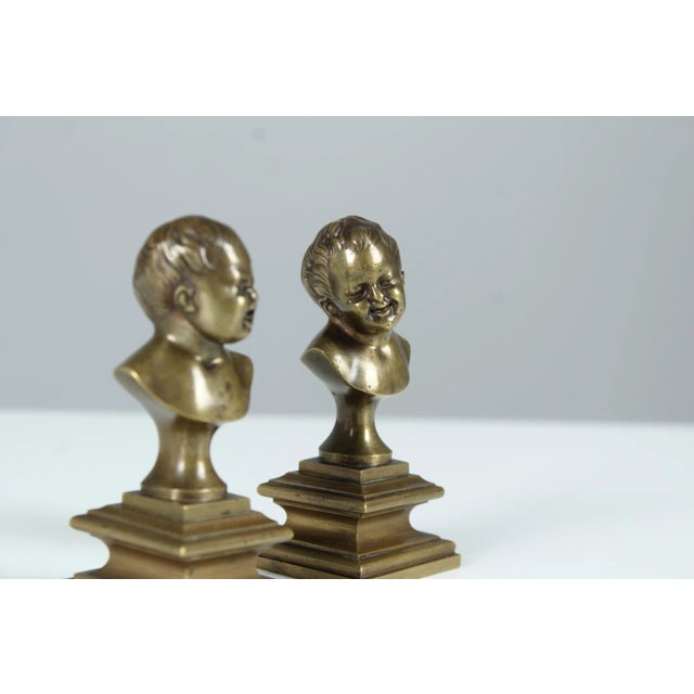 Antique Miniature Bronze Busts of Children Laughing and Crying, 1880s, Set of 2 For Sale - Image 4 of 13