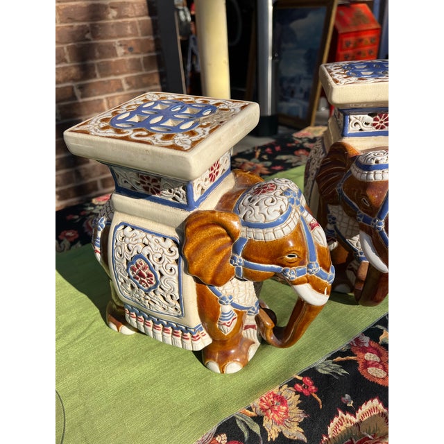 1970s 1970s Ceramic Elephant Plant Stands- Set of 2 For Sale - Image 5 of 7