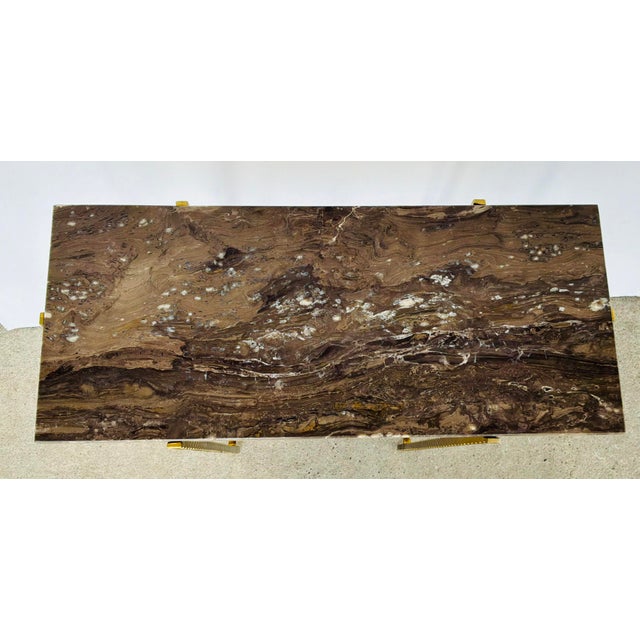 Modern Currey & Company Modern Brown Marble and Gold Flying Side Table For Sale - Image 3 of 3