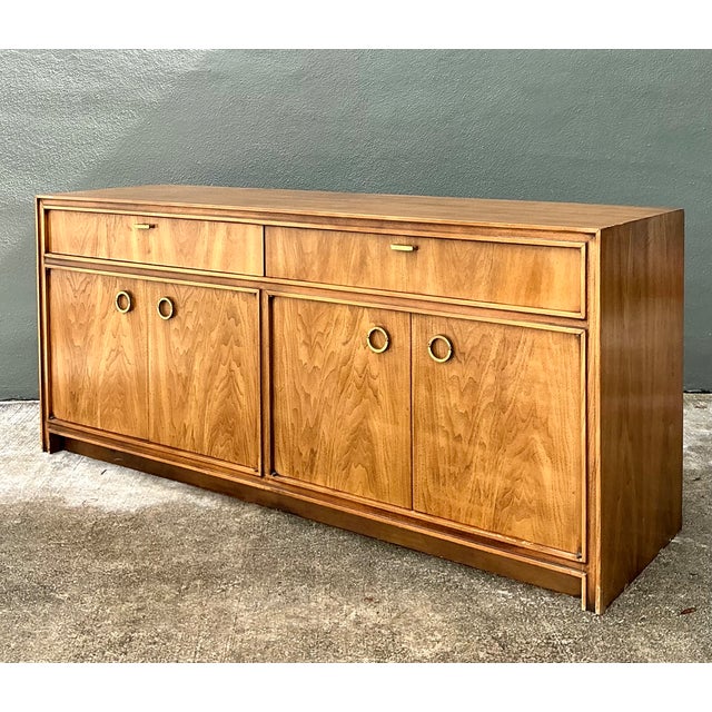 Late 20th Century Vintage Campaign Credenza With Brass Accents For Sale - Image 5 of 12