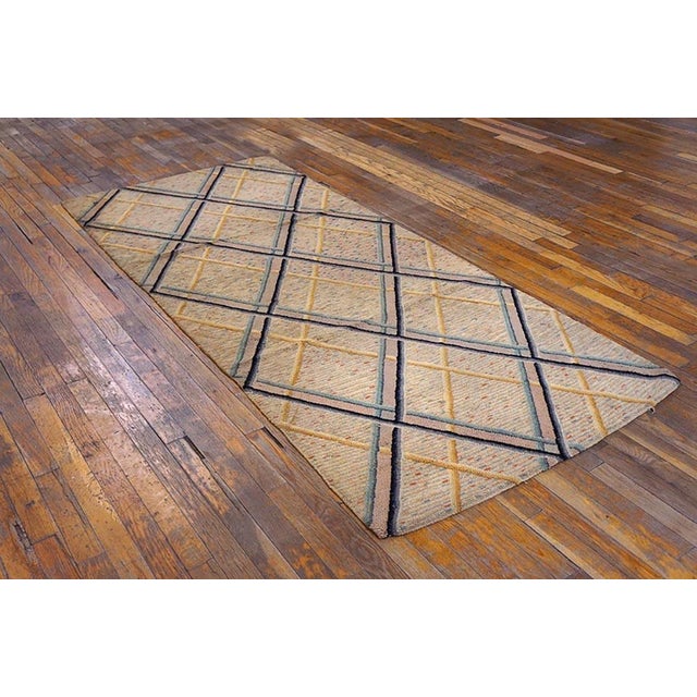 Antique American Hooked Rug 3' 3'' x 7' 8'' Small Scatter Size Ivory 1920s Hooked American Antique Wool Rug, Circa Date:...