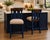 Modern Late 20th Century Set of 2 Counter Height Stools – Deep Navy Blue Finish With Upholstered Seats & Nailhead Trim For Sale - Image 3 of 3