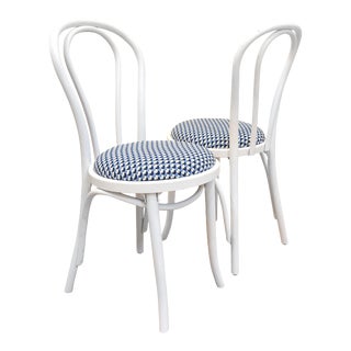Blue & White Bentwood Dining Chairs - A Pair For Sale