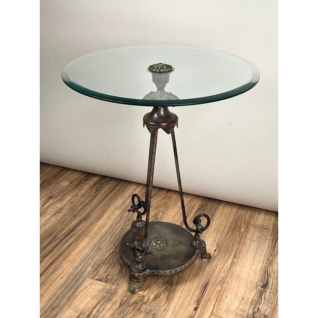 Verdigris Vintage Verdigris Bronze Neoclassical Style Glass End Table For Sale - Image 8 of 8