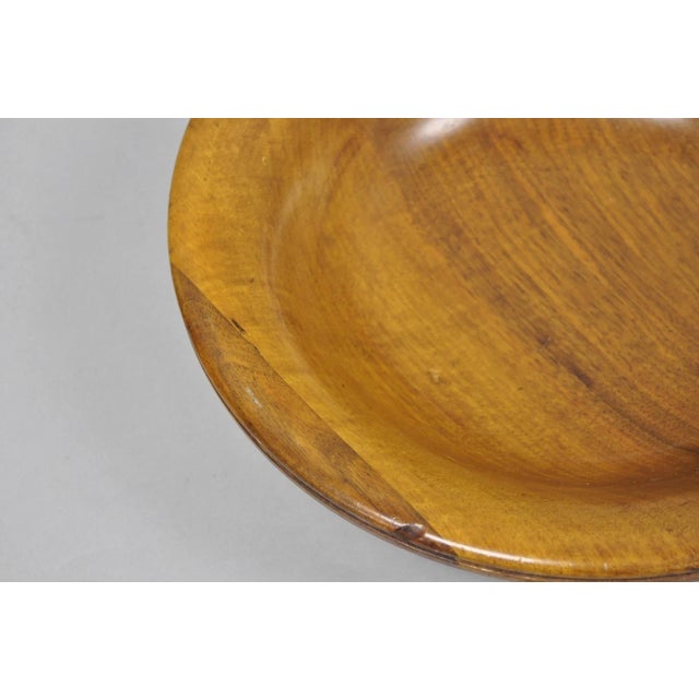 Vintage Mid Century Modern Turn Carved Double Rim Walnut Wooden Salad Fruit Bowl For Sale - Image 9 of 14