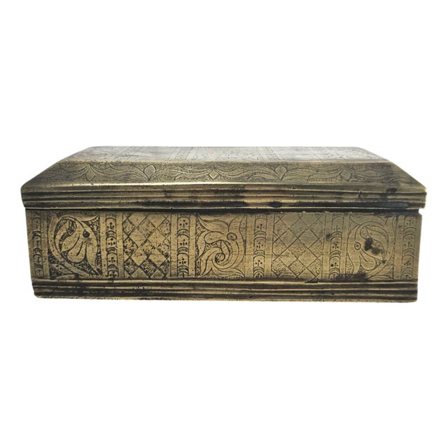 Antique Filipino Hand-Etched Brass Betel Nut Box, Southeast Asian Tribal Artifact For Sale