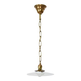 Early 20th Century Early Electric Brass and Milk Glass Disc Pendant For Sale