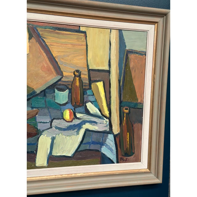 Martin Lindberg, Still Life with Jug and Bottles, 1951, Oil Painting on Panel, Framed For Sale - Image 4 of 18
