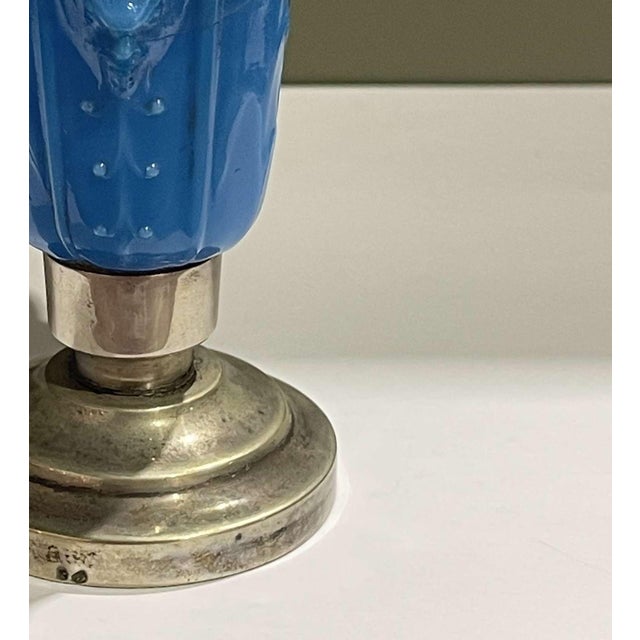 Silver - Small jug. Made of blue glass paste with embossed decoration; set on a silver base. Eagle hallmark of 835...