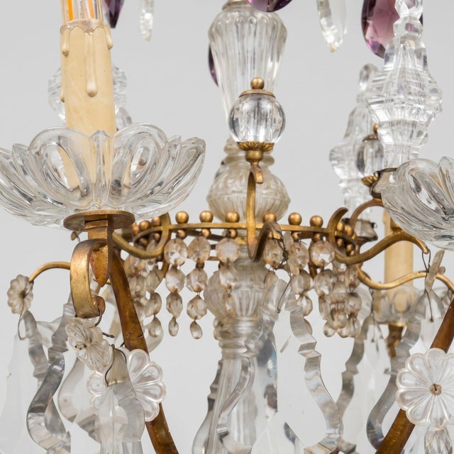 Large Louis XV Style Cage Chandelier with Crystal Pendants and Amethyst Drops, 1950 For Sale - Image 6 of 18
