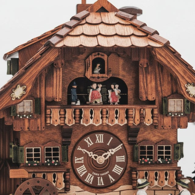 2020s Handmade Black Forest Chalet Double Beer Drinker Musical Clock For Sale - Image 5 of 6