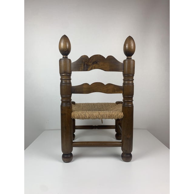 1950s Wood Turned Bobbin Low Rush Chair in the style of Charles Dudouyt, France, 1950s For Sale - Image 5 of 18