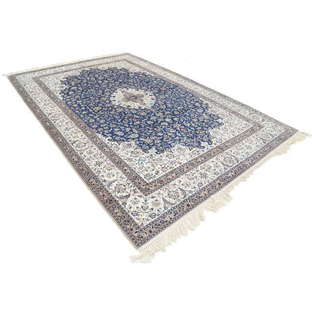 Blue Color Fine Hand Knotted Persian Silk & Wool Nain For Sale - Image 4 of 5