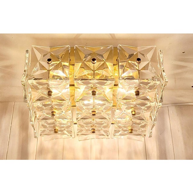 Vintage Flat Ceiling Lamp with Gold-Plated Metal Bracket and Shade with Crystal Glass Elements, 1970s For Sale - Image 3 of 7