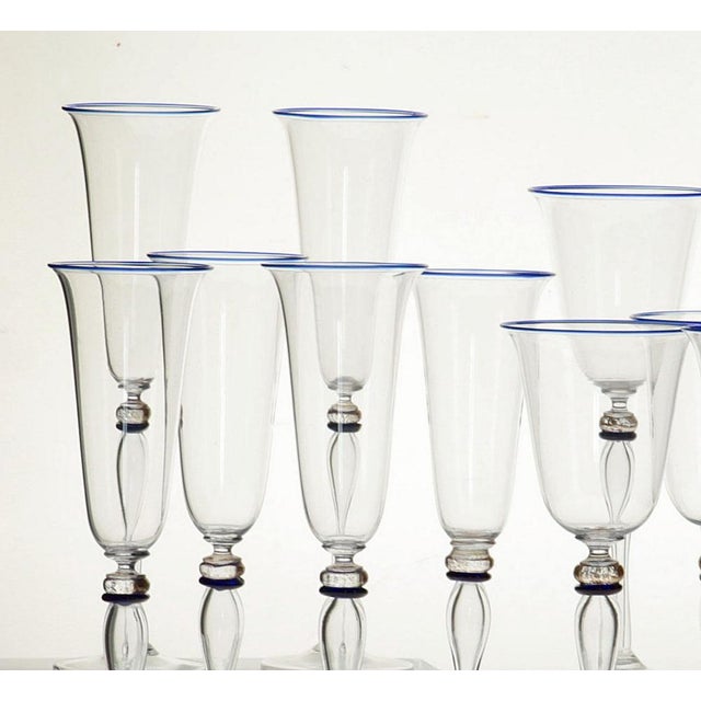 Extraordinary set of 6 stemmed glasses from Cenedese. The stem is blown glass rather than solid glass, so the bowl is tall...