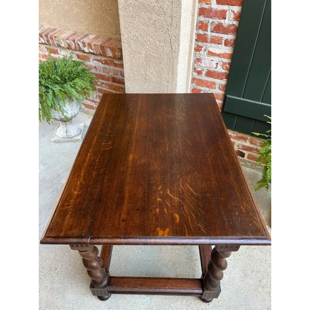 Antique English Sofa Side Table Barley Twist Ebonized Library Desk Carved Oak For Sale - Image 9 of 12