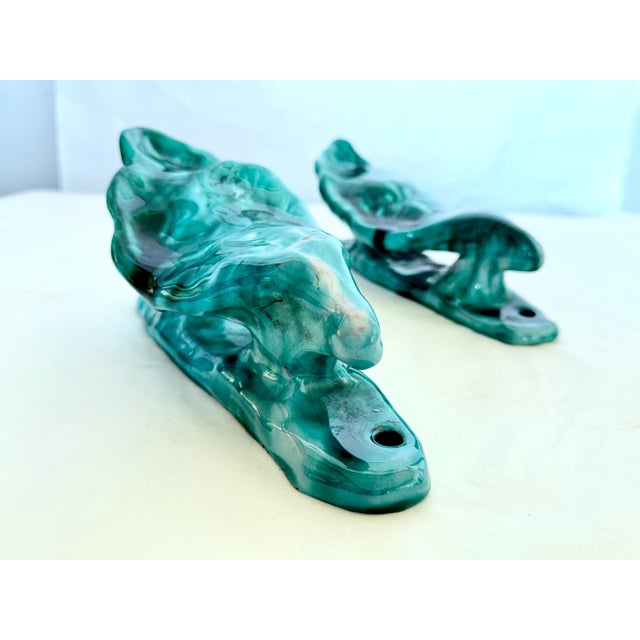 1970s Handcrafted Teal Enameled Door Handles by Gabbianelli, 1950s, Set of 2 For Sale - Image 5 of 18