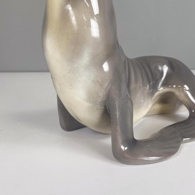 Gray Mid-Century Italian Ceramic Sculpture of a Sea Lion by Urbano Zaccagnini, 1920s For Sale - Image 8 of 16