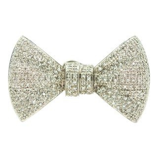 Diamond White Gold Bow Brooch with Hook to Hold Watch or Pendant For Sale