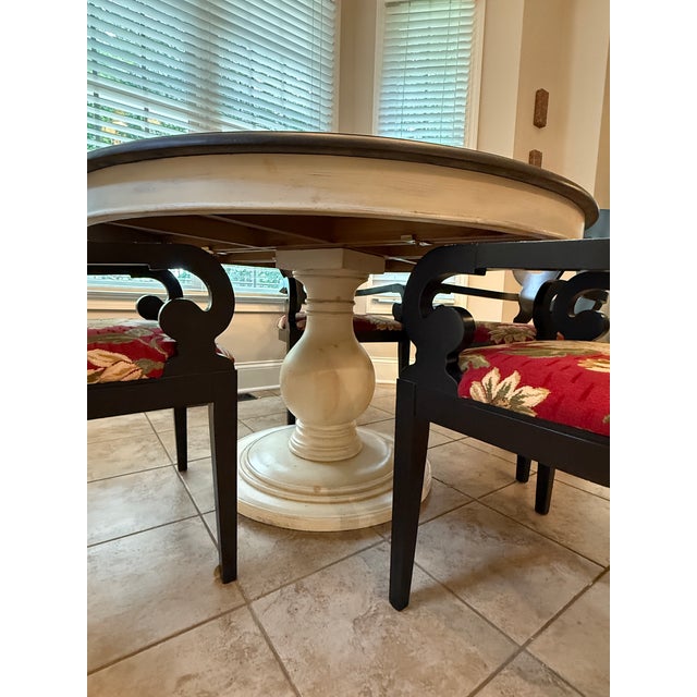 2010s Arhaus Luca 54” Pedestal Table With 4 Arhaus Jordan Bell’Arte Armchairs For Sale - Image 5 of 7