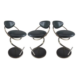 Design Institute of America Leather Swivel Counter Stools - Set of 3 For Sale