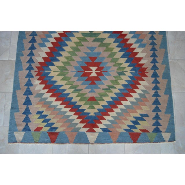 Blue 1960s Vintage Oushak Rug Handmade Turkish Kilim Rug - 6′1″ X 9′ For Sale - Image 8 of 11