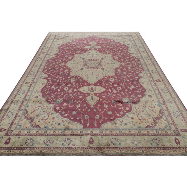 1900 - 1909 Antique Bulgarian Rug, Tabriz Style Floral Medallion in Burgundy - Rug & Kilim For Sale - Image 5 of 8