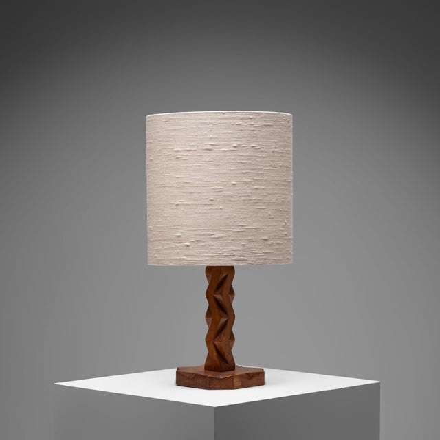 Sculptural Hand-Carved Wood Table Lamp, France, 1940s For Sale - Image 9 of 9