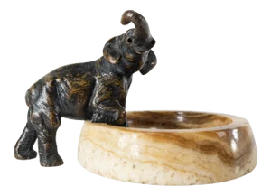 Austrian Vienna Bronze Elephant and Brown Onyx Ashtray