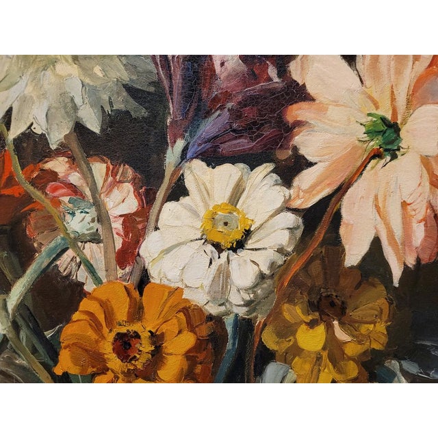 Paul Robert Bazé, Dahlias and Camellias, 1970s, Oil on Board, Framed For Sale - Image 7 of 18