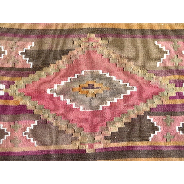 Mid 20th Century Vintage Turkish Extra Long Hallway Kilim Area Runner Rug For Sale - Image 10 of 11