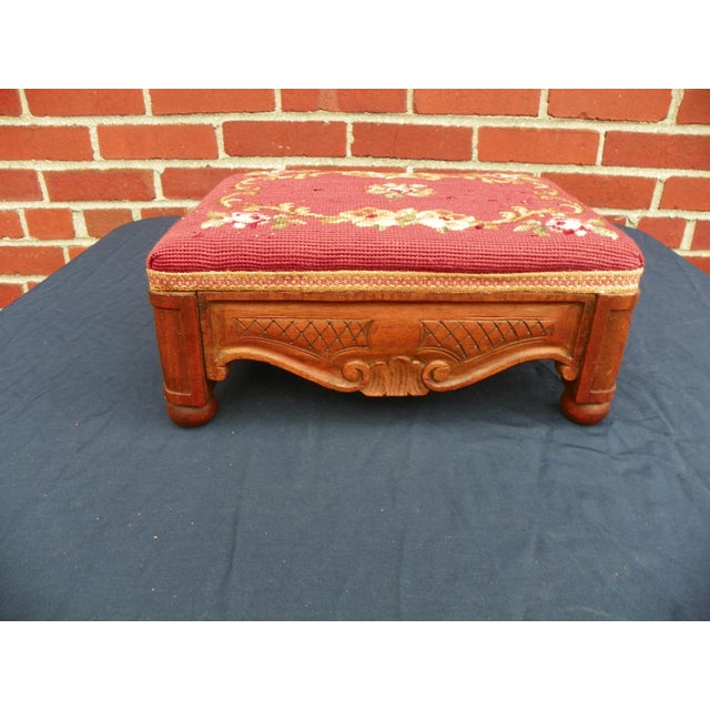 French Antique French Wanut Needlepoint Stool For Sale - Image 3 of 8