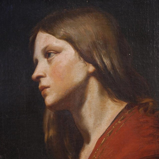 Italian Artist, Portrait of a Young Girl, 1850, Oil on Canvas, Framed For Sale - Image 4 of 16