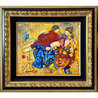 Dorit Levi, Large Colorful Music Notes Israeli Modernist Oil Painting Dorit Levi Musical Art For Sale