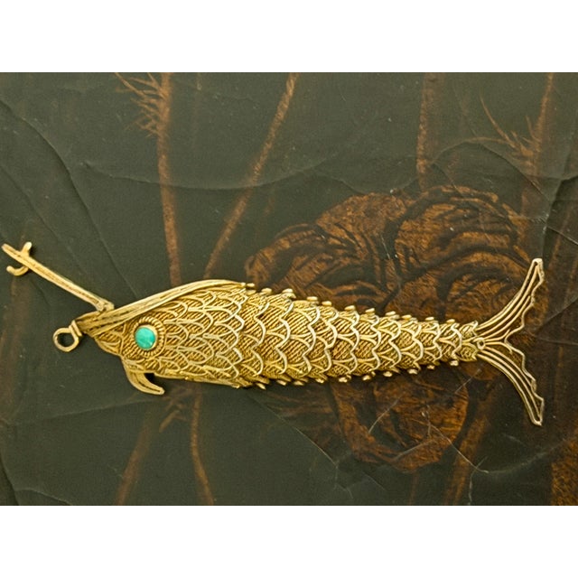 Antique Silver Articulated Koi Fish Pomander Pendant With Turquoise Eyes For Sale - Image 9 of 12